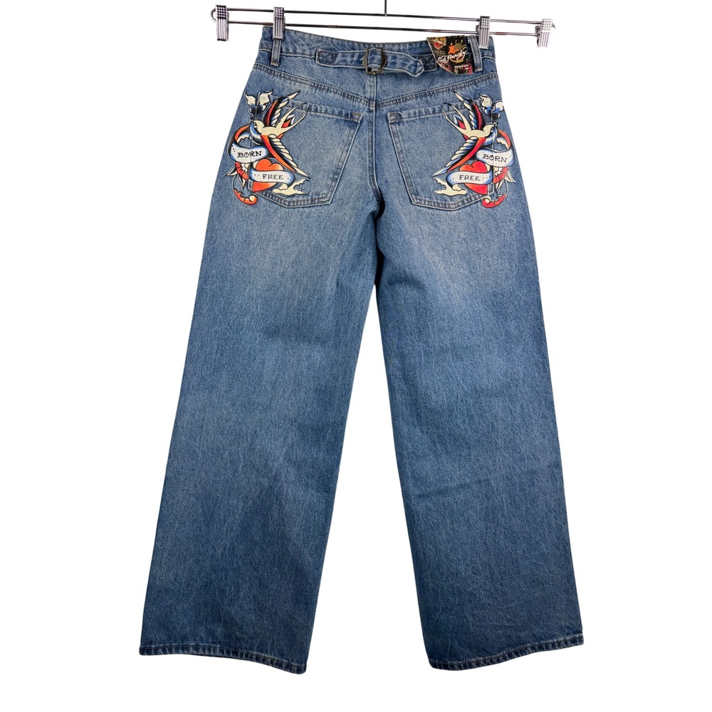 Ed Hardy wide leg Jeans Size‎ 26 baggy grunge born free tattoo Y2K 90s